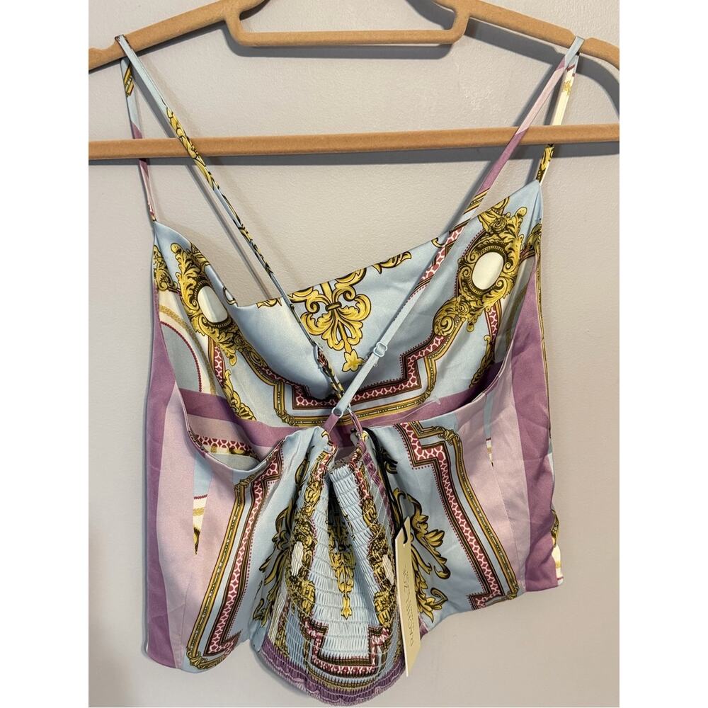 Rachel Zoe Baroque Print Satin Cami Top Light Blue Pink L - Picture 5 of 7
